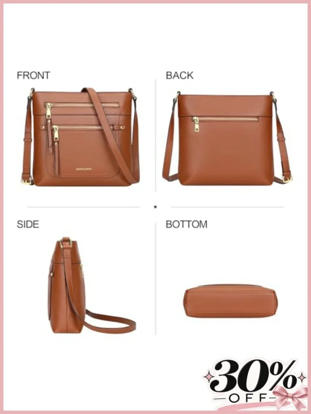 Genuine Leather Crossbody Bag Multi Pocket Purse Travel